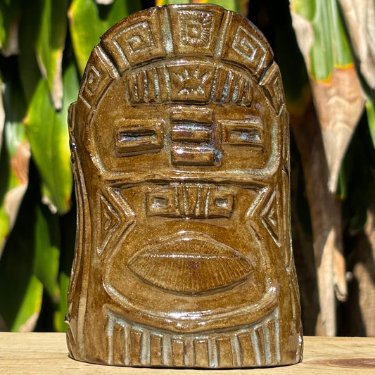 Aztec god, Mayan art, Aztec art, Aztec vase, Aztec inspired, unique art, unique pottery, brown vase, one of a kind ceramics, ceramics from artist, pottery presents, special gifts, one of a kind